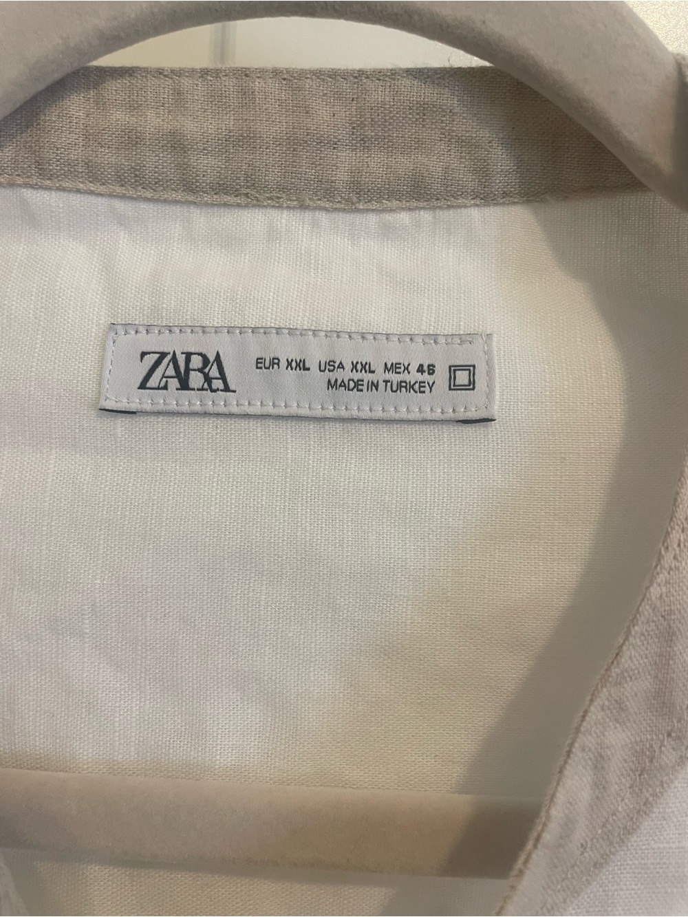 Zara Men linen blend White Shirt with Beige Contrast Trim - Picture 6 of 9